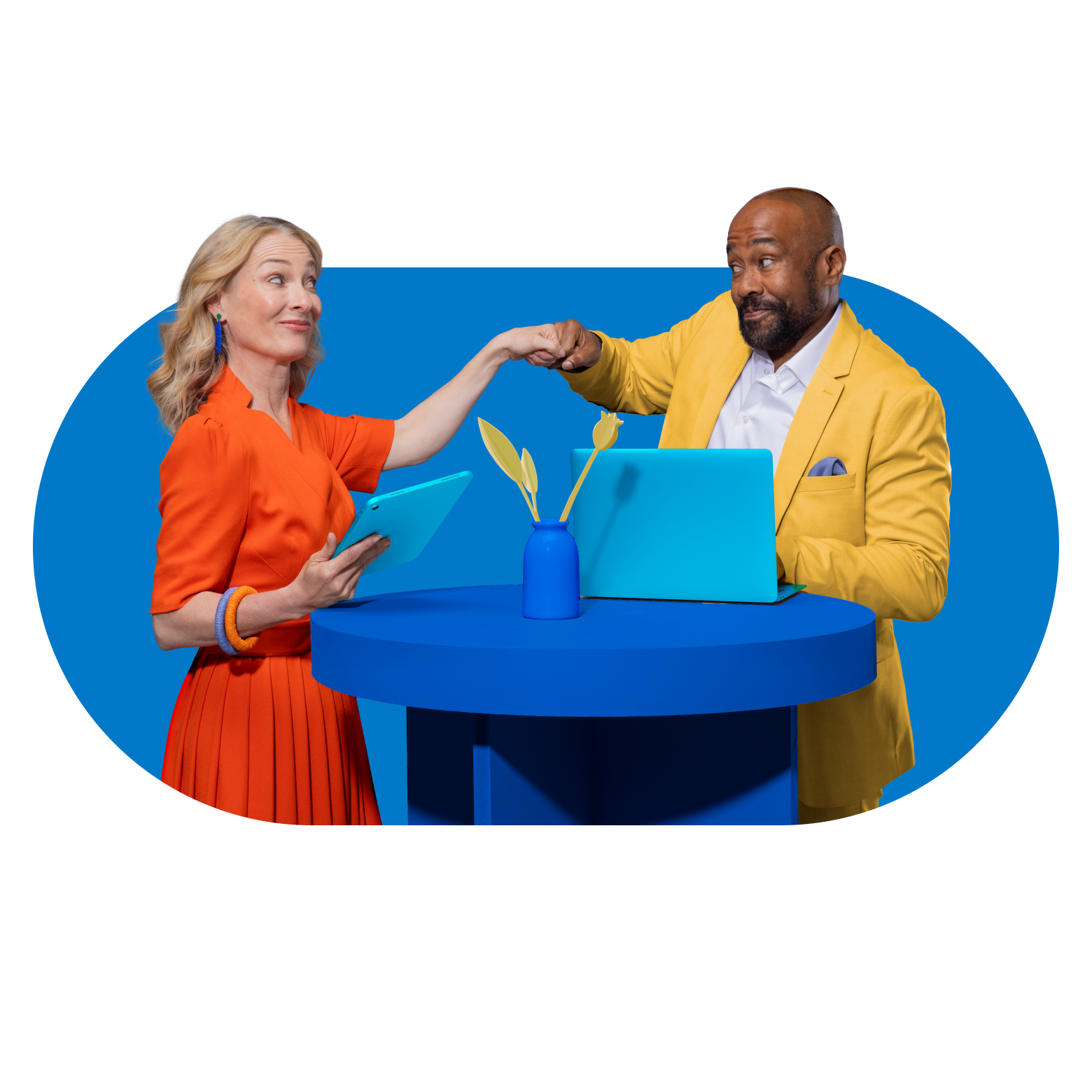 Two accountants fist bumping after successfully completing their to-do list